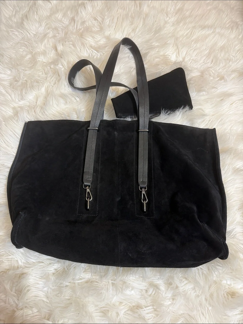 HAUTE HIPPIE, Black Suede Tote Bag with dual Straps